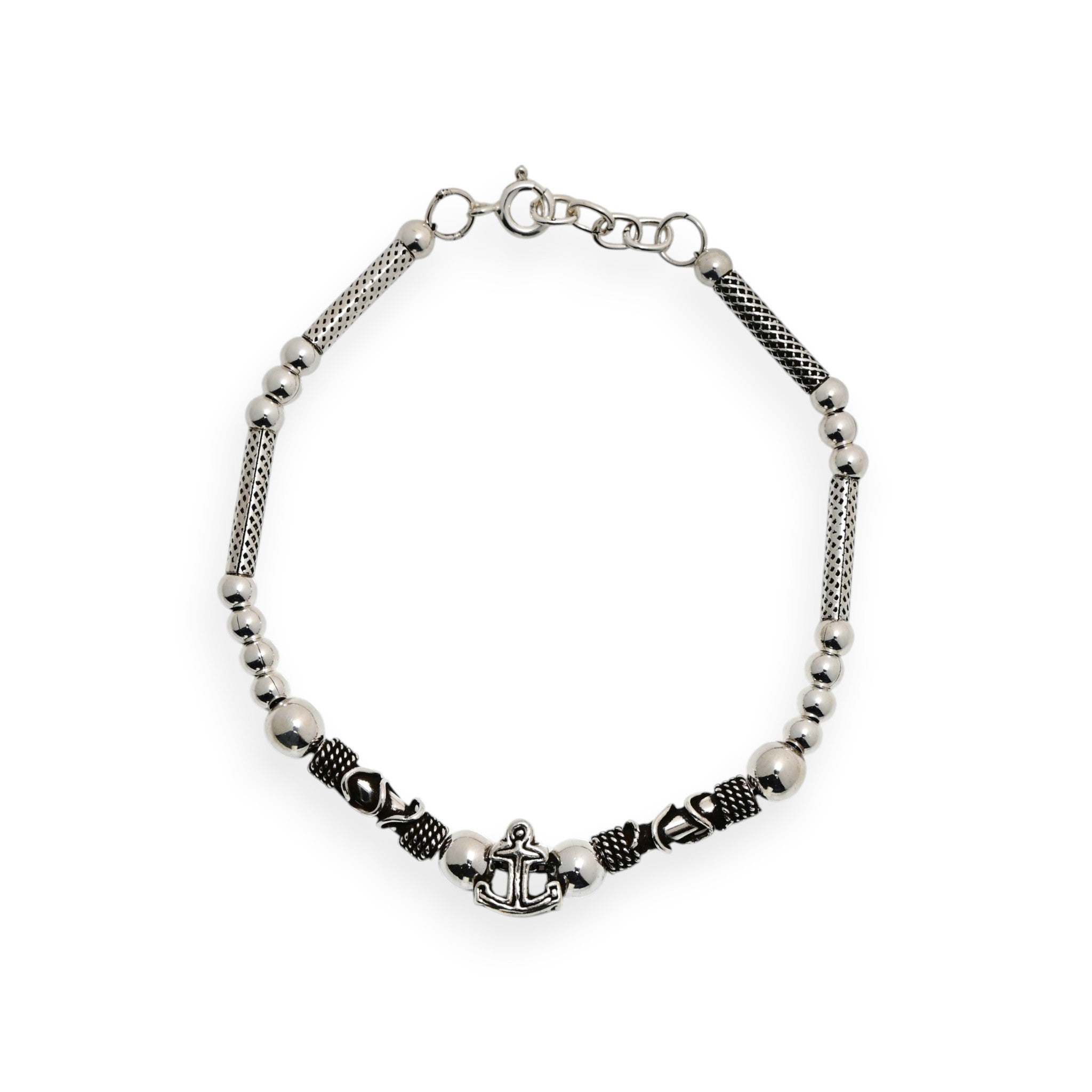 925 Sterling Silver Oxidized Turkish Beaded Bracelet Unisex