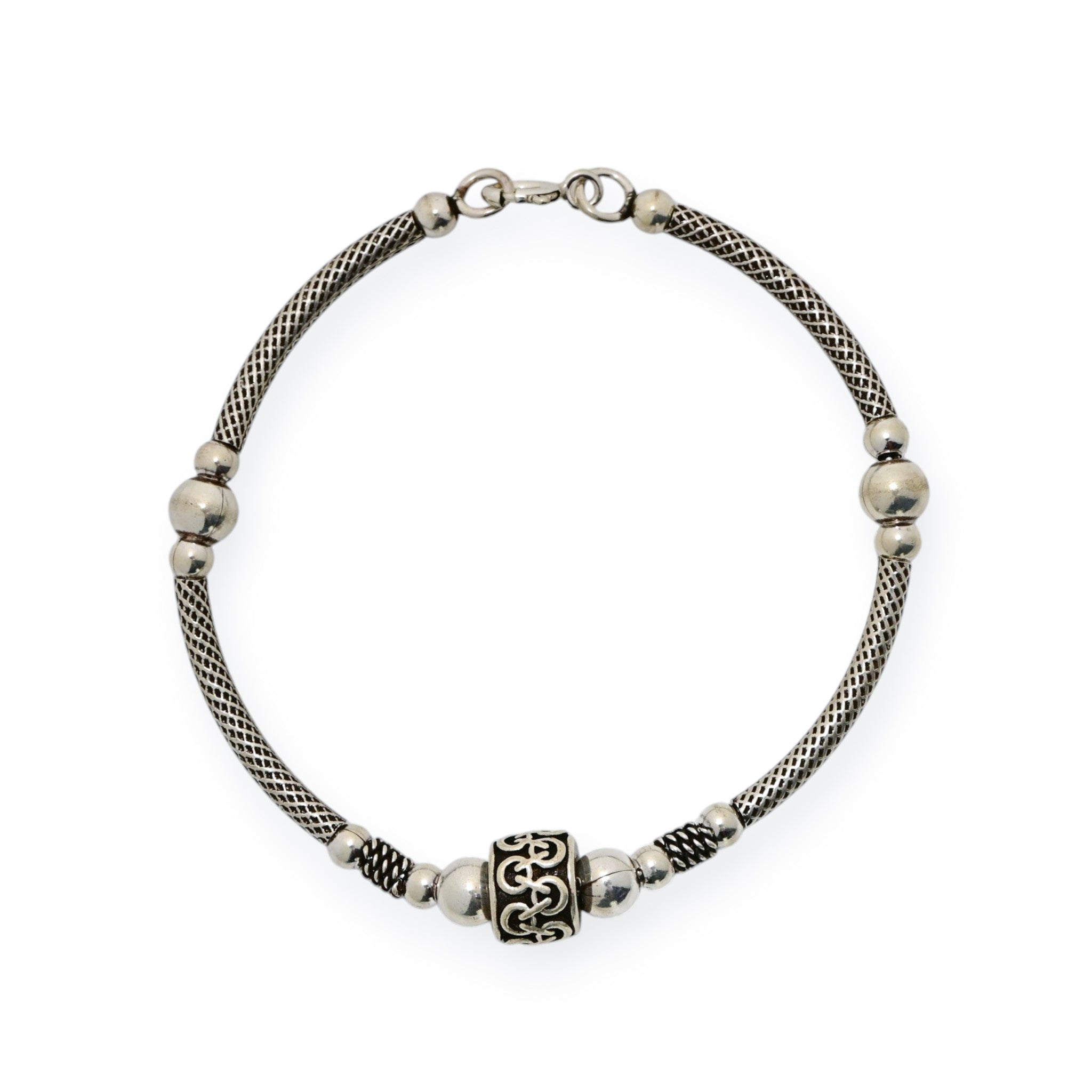 Antique Finish 925 Silver Beaded Bracelet