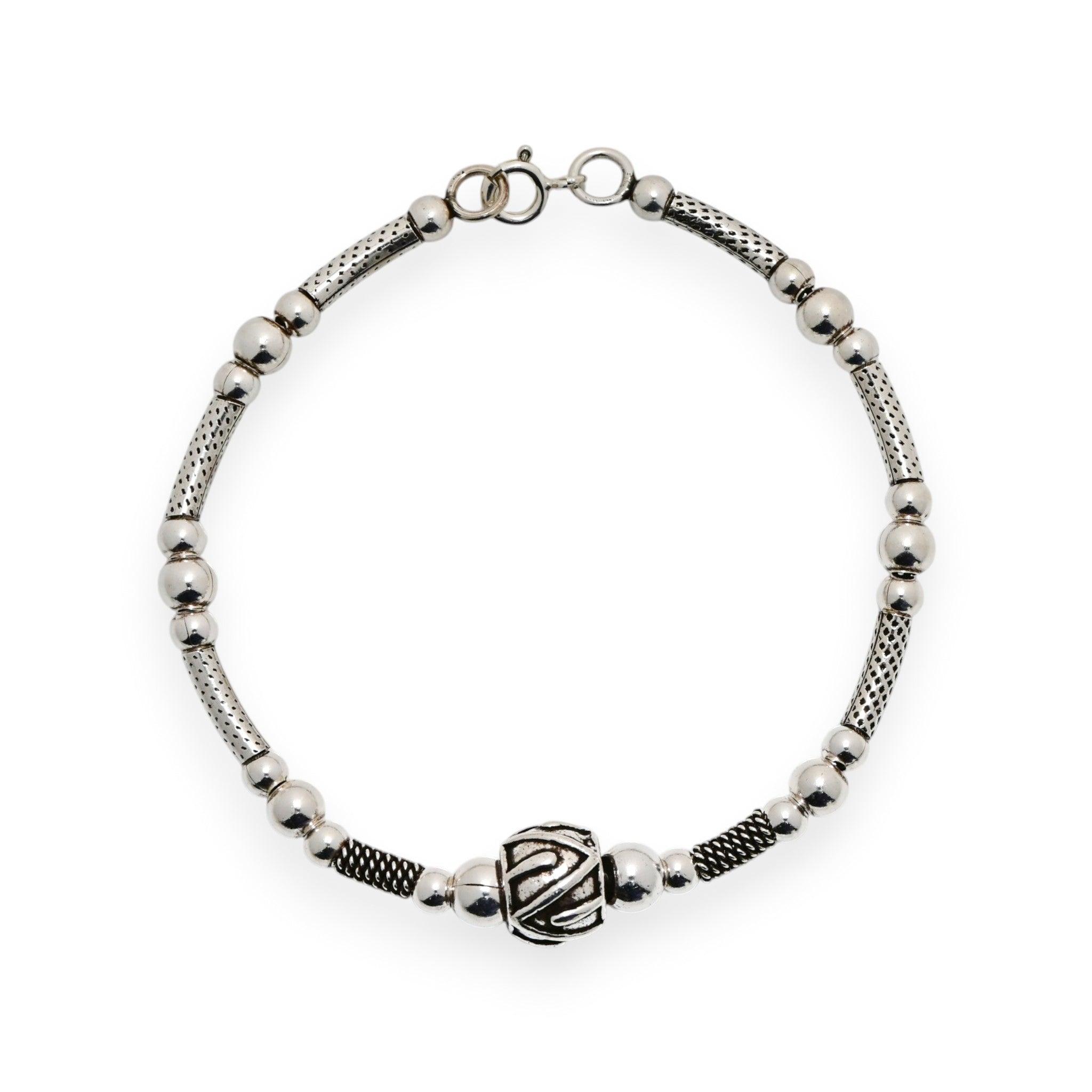 Vintage Style 925 Silver Bead Bracelet Classic Statement Silver Bracelet