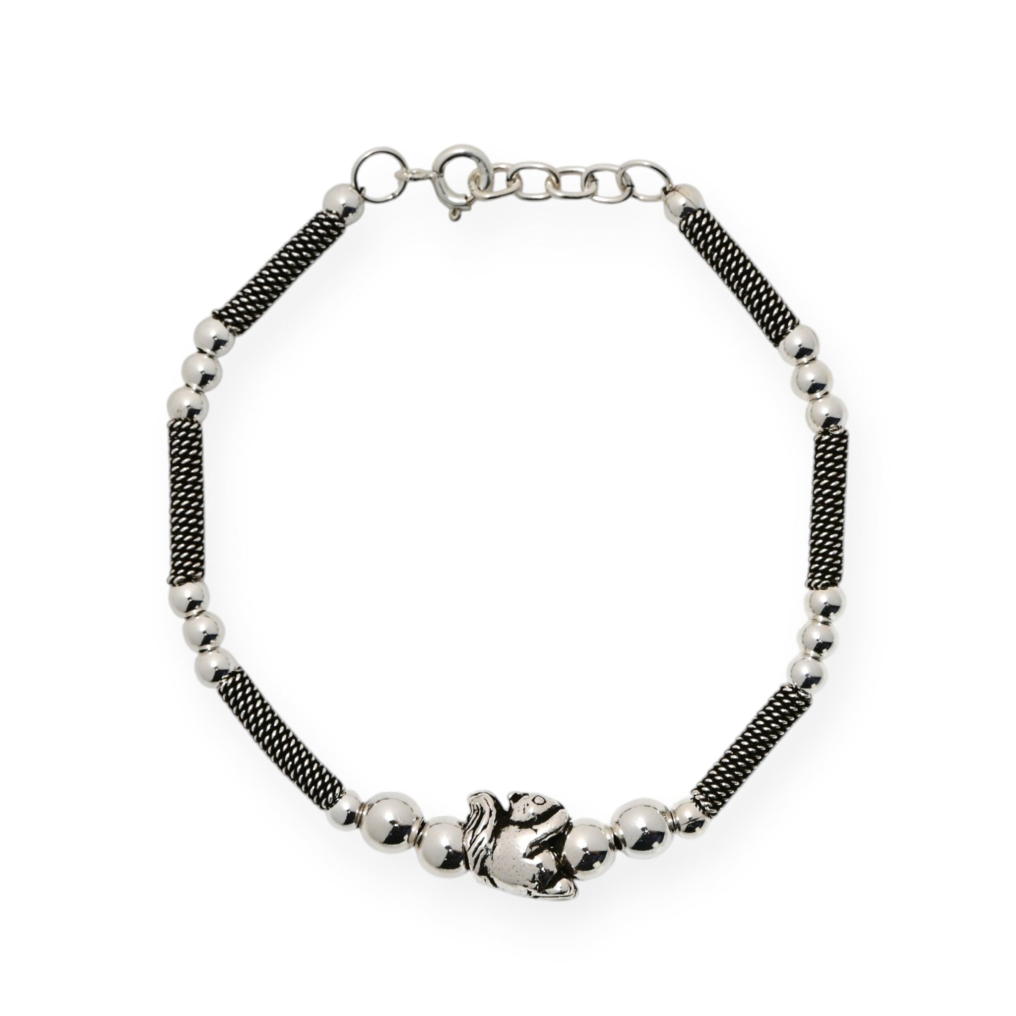 Minimal Turkish Silver Beaded Bracelet, Vintage Oxidized Bead Jewelry