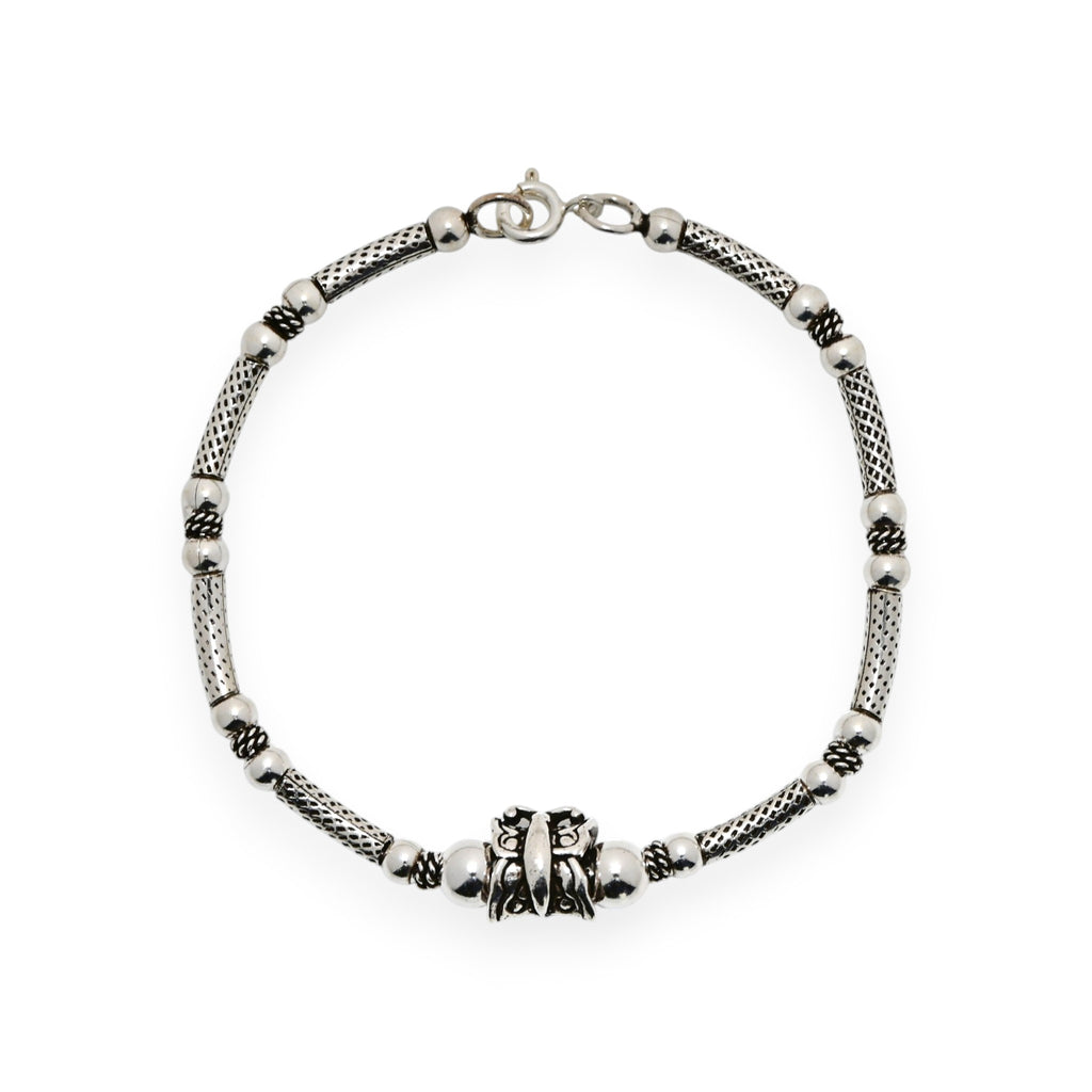 Minimal Turkish Silver Beaded Bracelet Vintage Beaded Bracelet