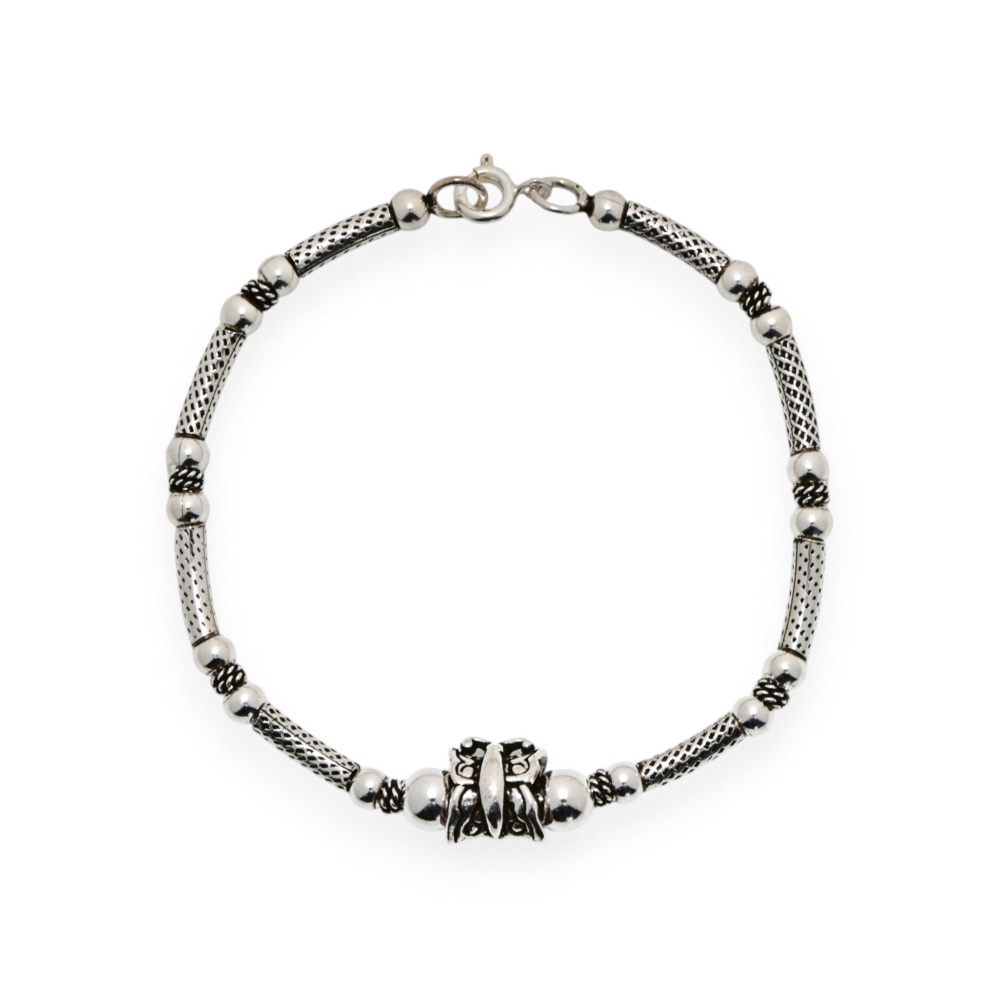 Minimal Turkish Silver Beaded Bracelet Vintage Beaded Bracelet