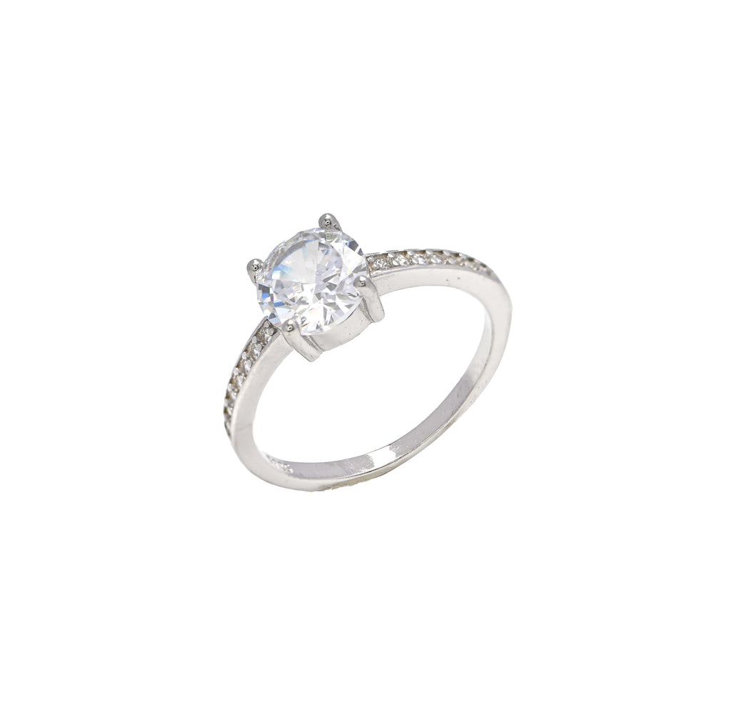 Women’s Sterling Silver Band Ring with Round Brilliant CZ With High Quality