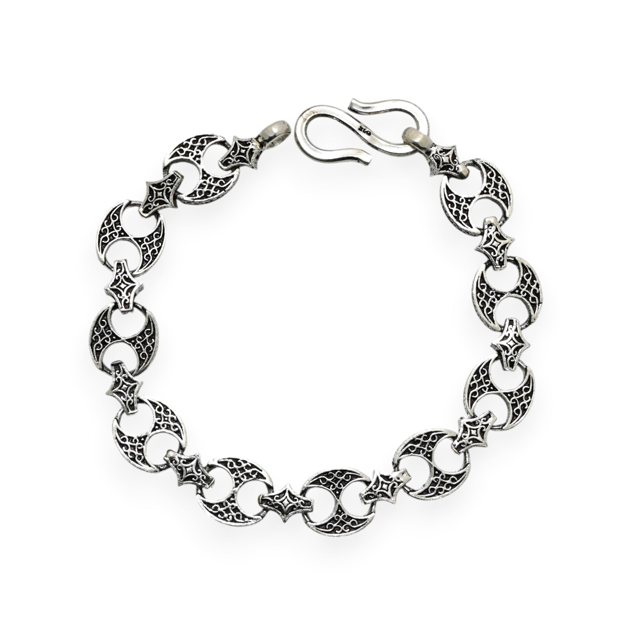 Bohemian Sterling Silver Link Bracelet Antique Style Handmade Chain Jewelry