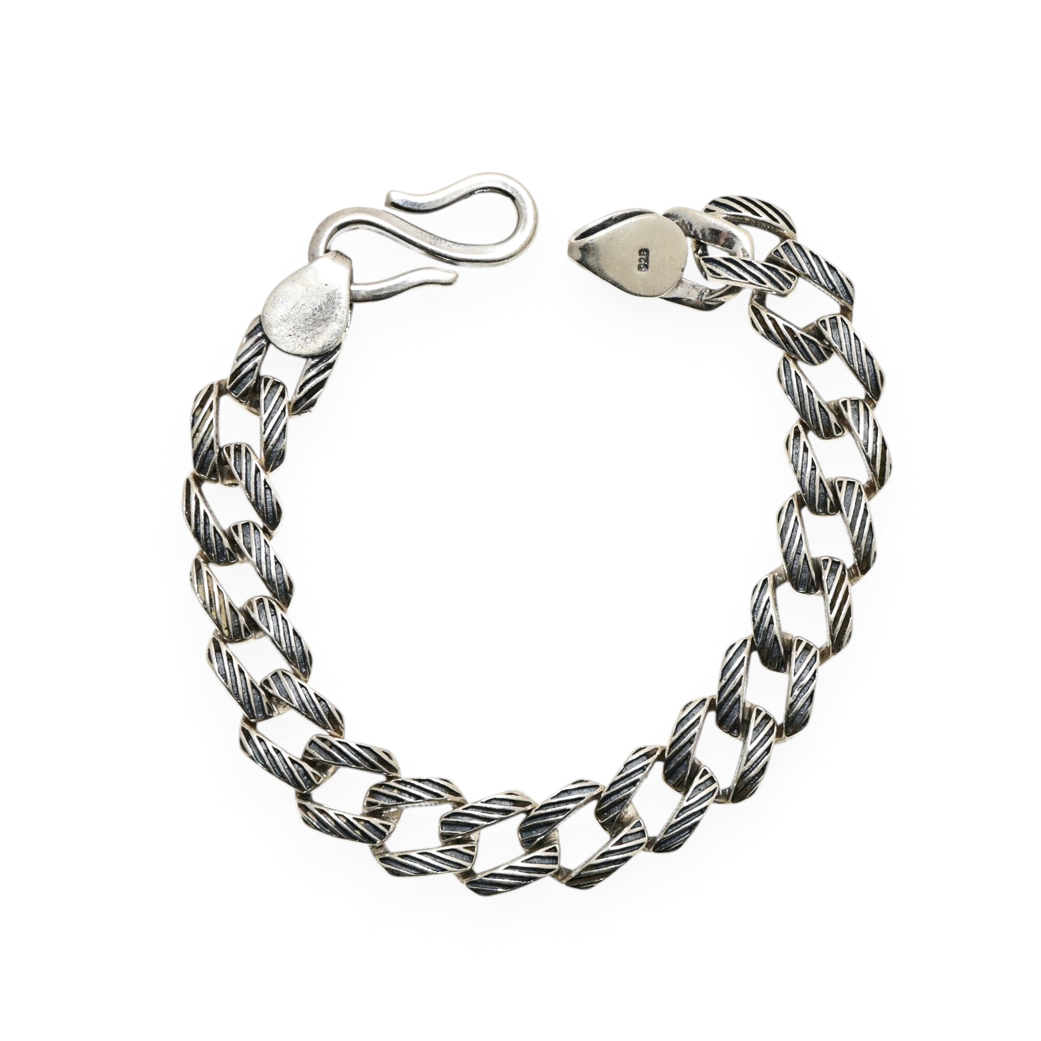 Sterling Silver Vintage Chain Bracelet Unique Link Pattern Ethnic Statement Jewelry