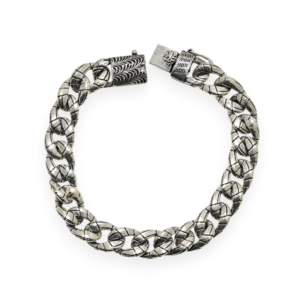 Antique Silver Chain Bracelet Handmade Link Design Tribal Boho Jewelry Gift for Him
