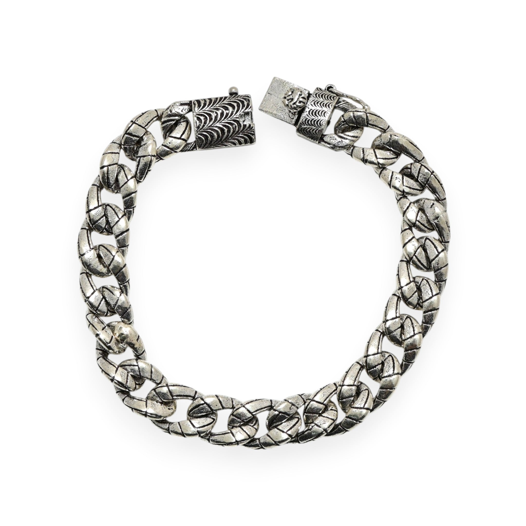 Antique Silver Chain Bracelet Handmade Link Design Tribal Boho Jewelry Gift for Him