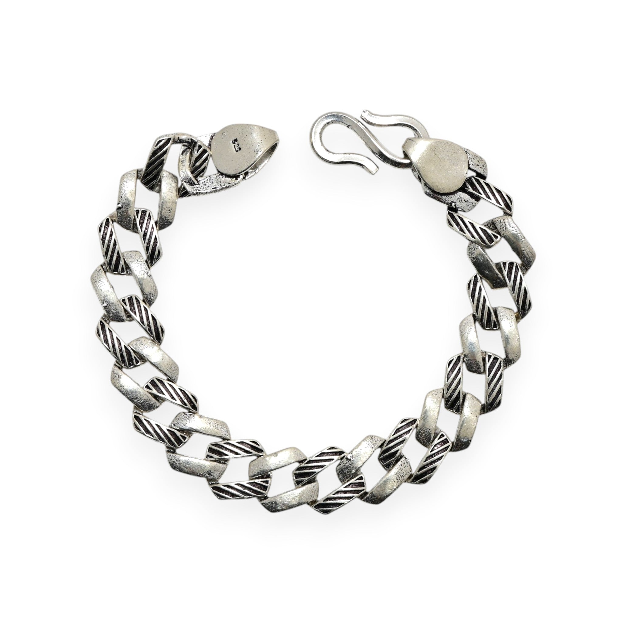 Vintage Silver Link Bracelet Handmade Boho Tribal Gift for Him