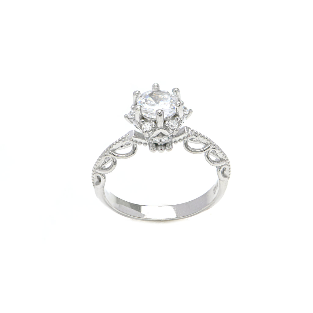 925 Silver Round Ring with Cubic Zirconia  Minimalist Statement Ring