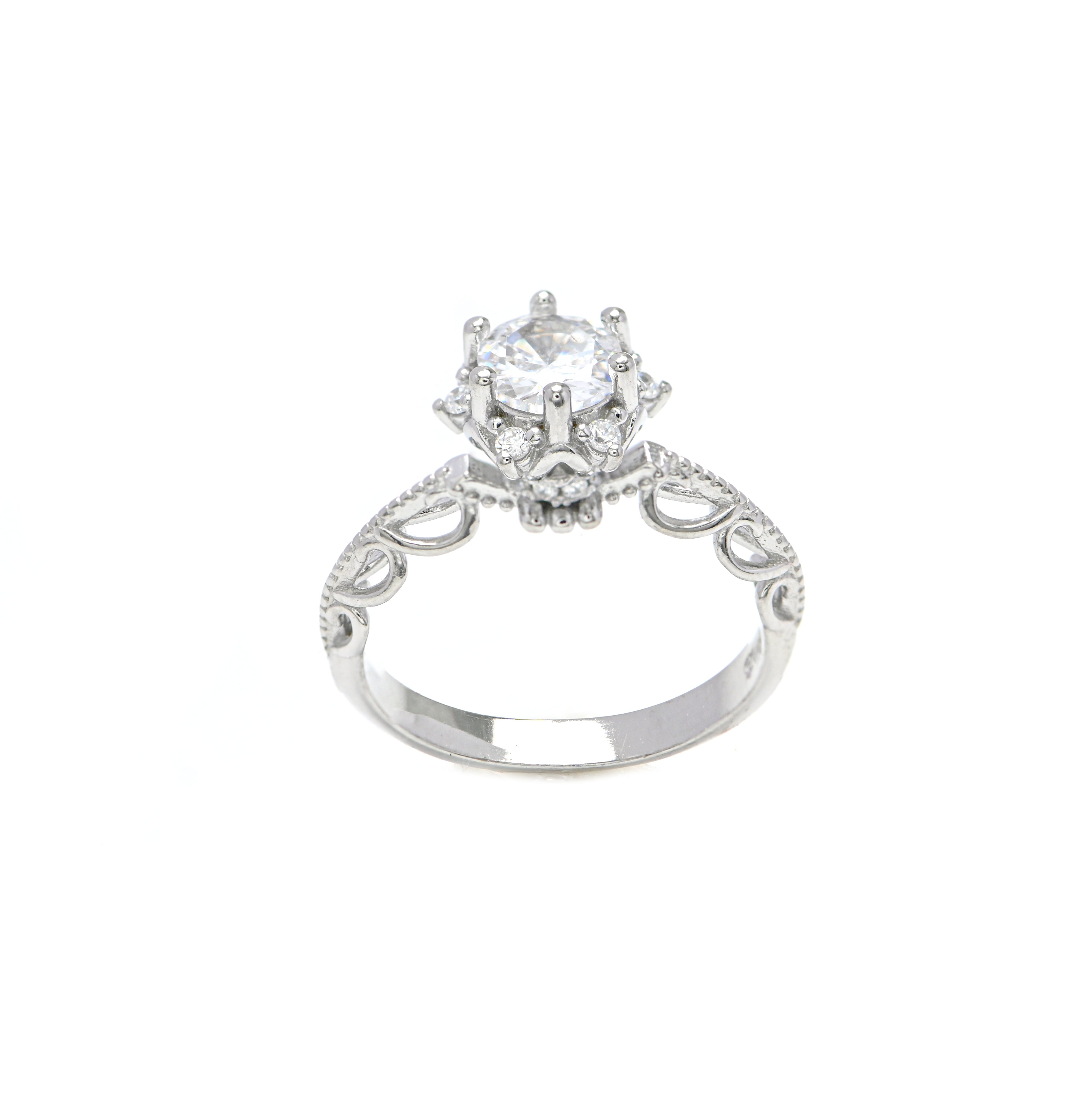 925 Silver Round Ring with Cubic Zirconia  Minimalist Statement Ring
