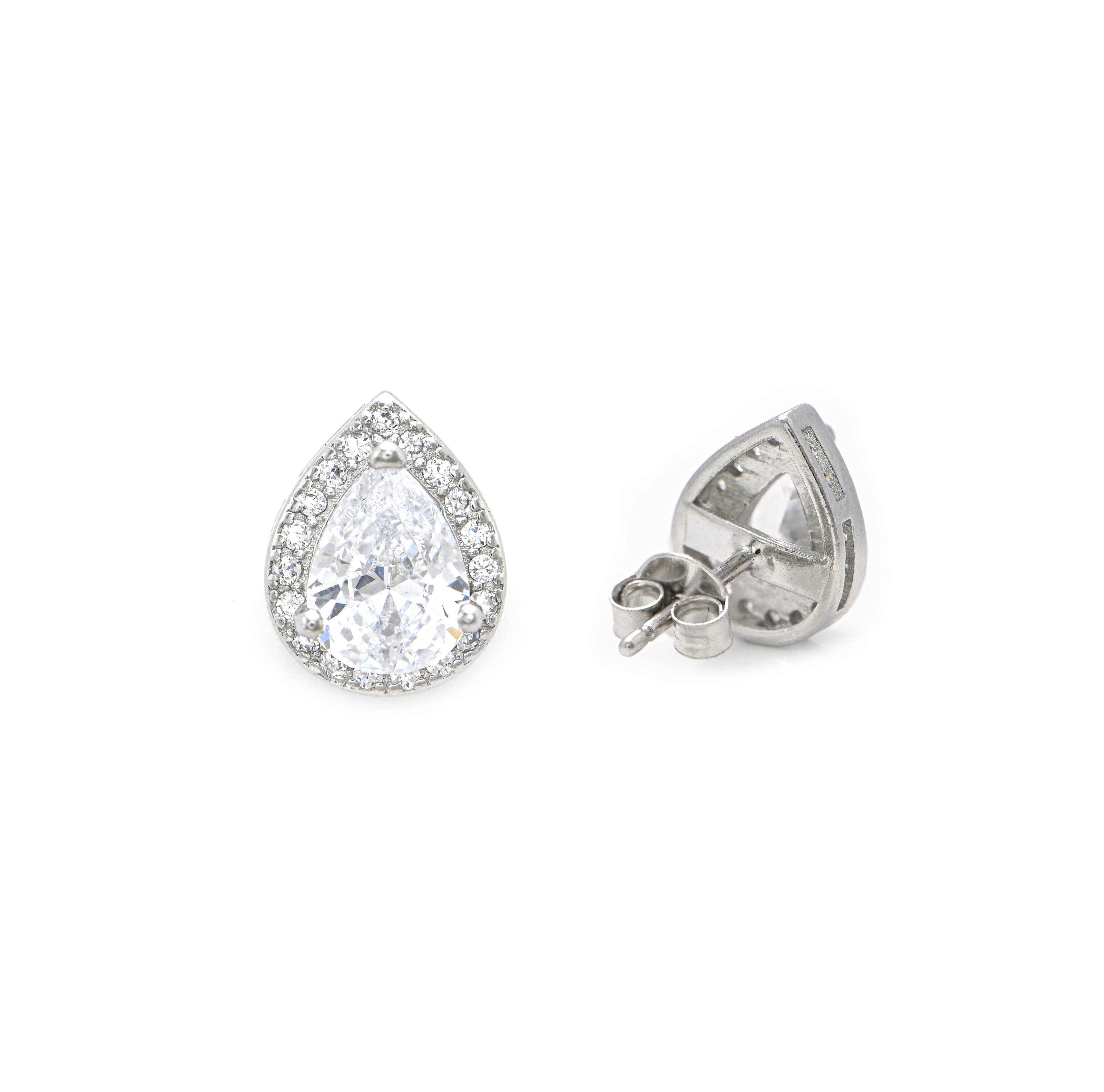 925 Sterling Silver Round & Teardrop Cubic Zirconia Studs | Statement Minimal Studs | Gemstone Studs With Push Backs | Gift For Her