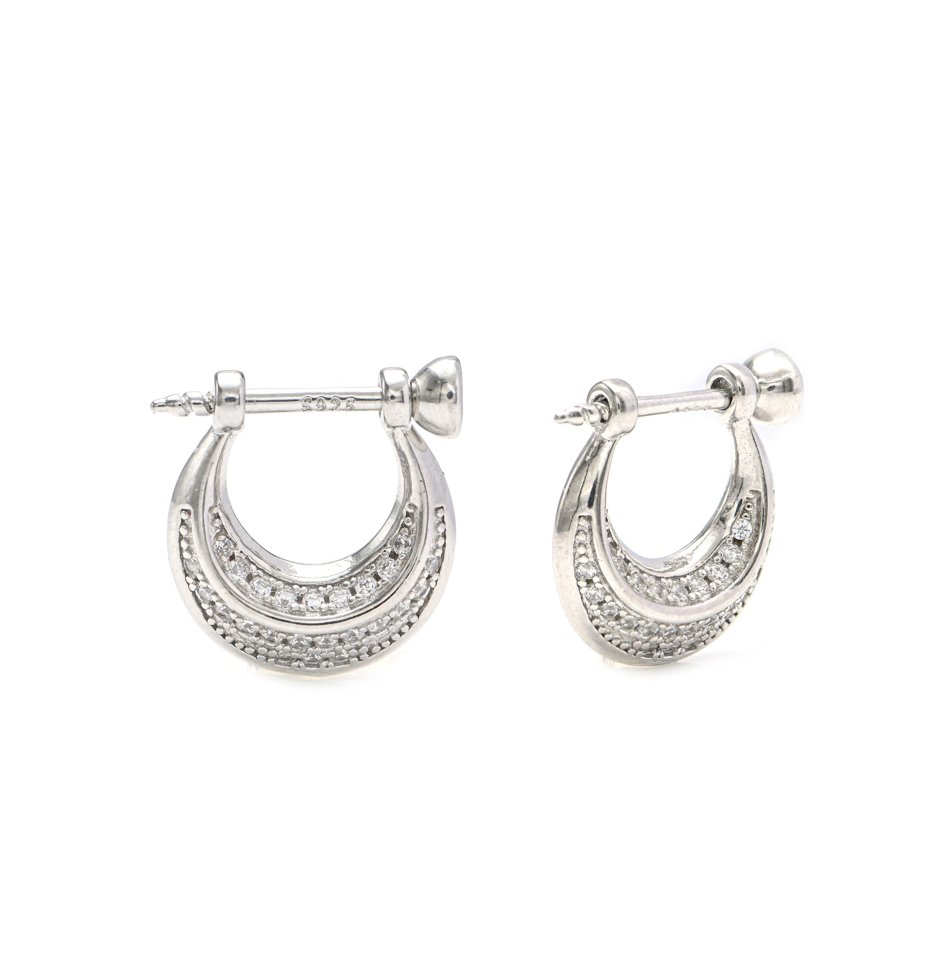 Cubic Zirconia Brutalist Hoop Earring – Sterling Silver Rhodium Finish Bridal Gift