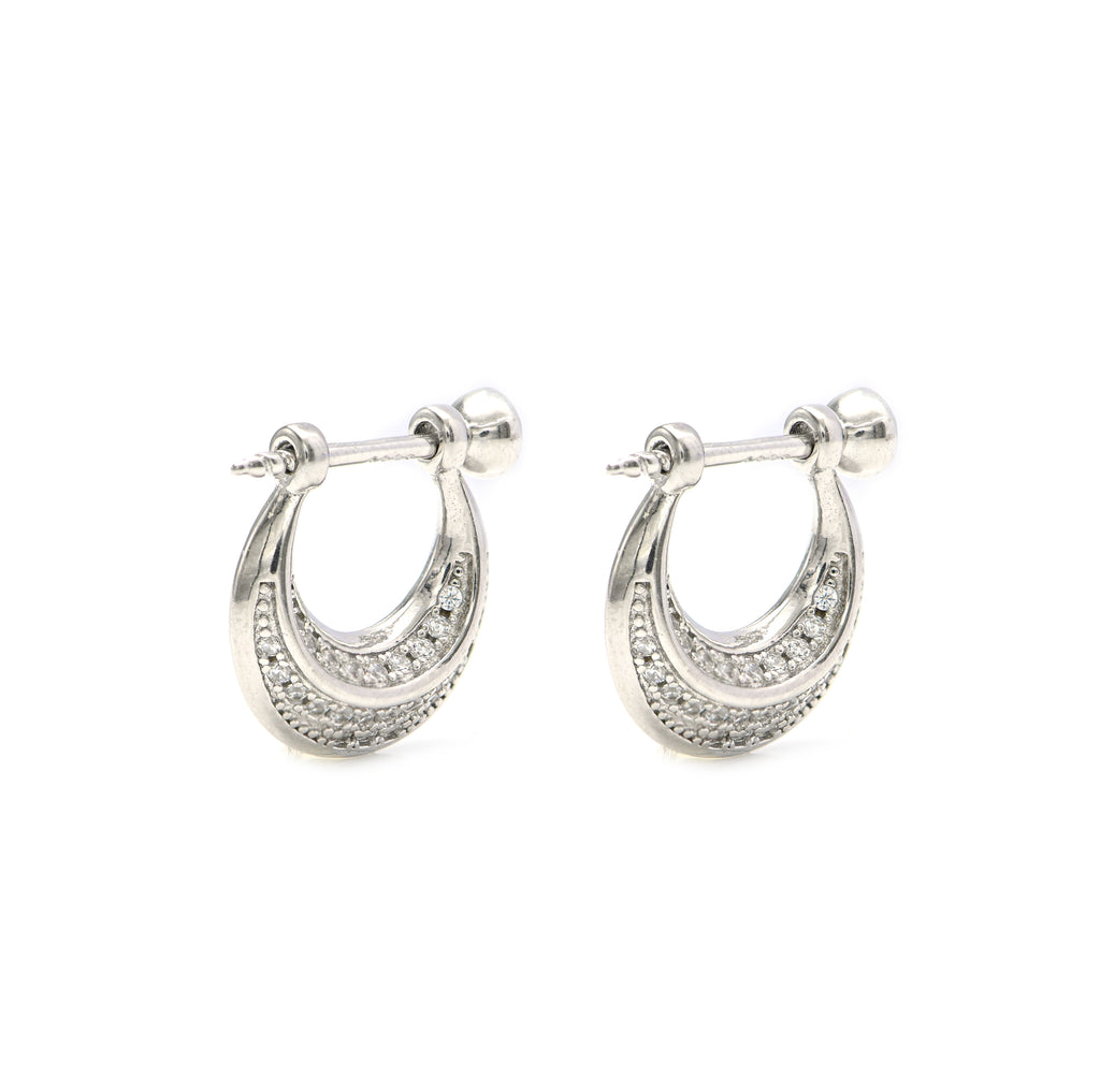 Cubic Zirconia Brutalist Hoop Earring – Sterling Silver Rhodium Finish Bridal Gift