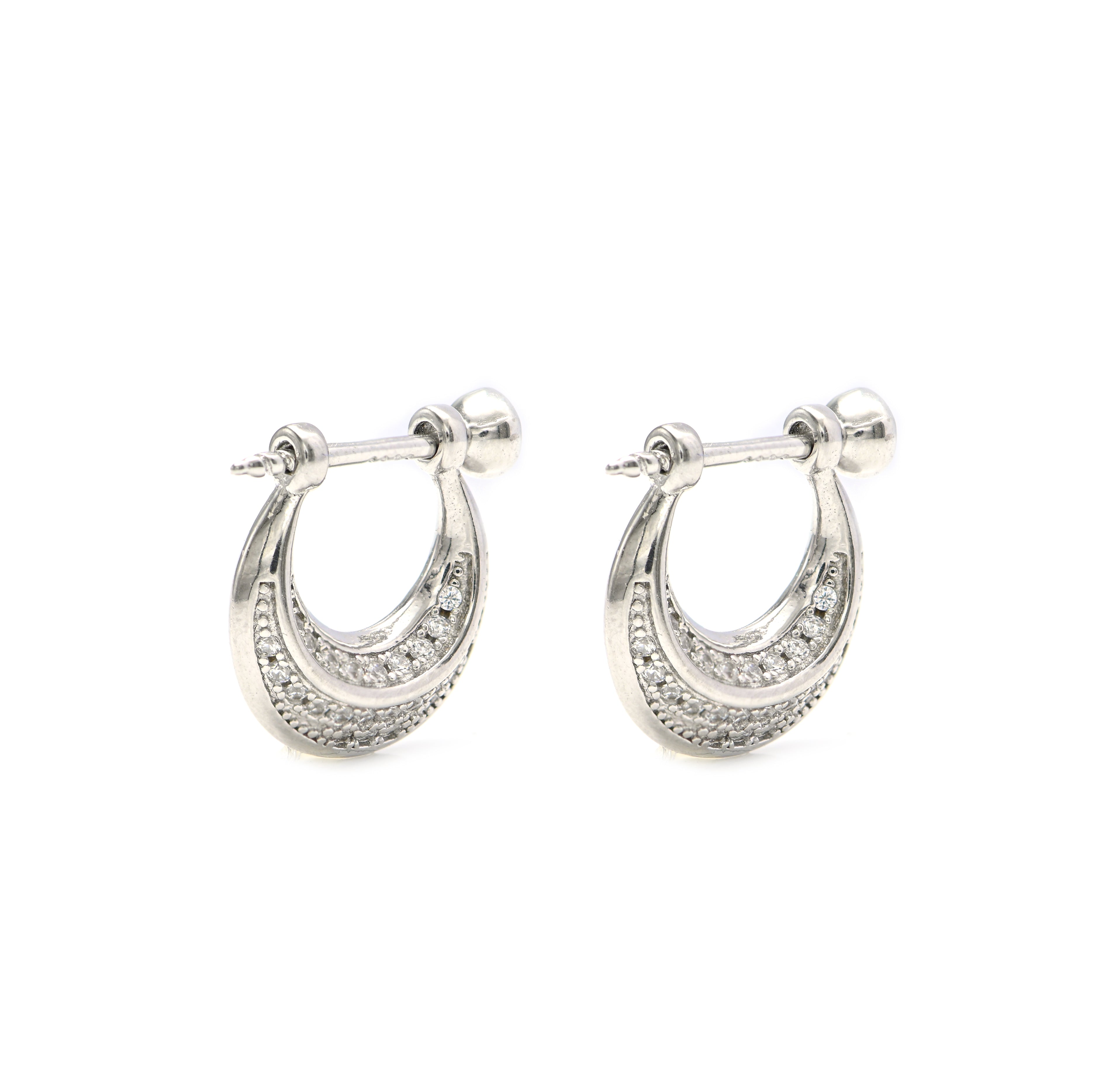 Cubic Zirconia Brutalist Hoop Earring – Sterling Silver Rhodium Finish Bridal Gift