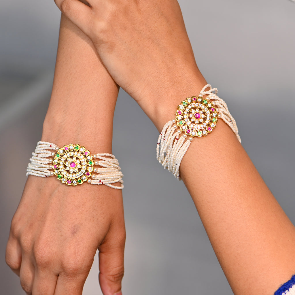 925 Sterling Silver Gold-Plated Multi-Colour Stone & Pearl Bracelets