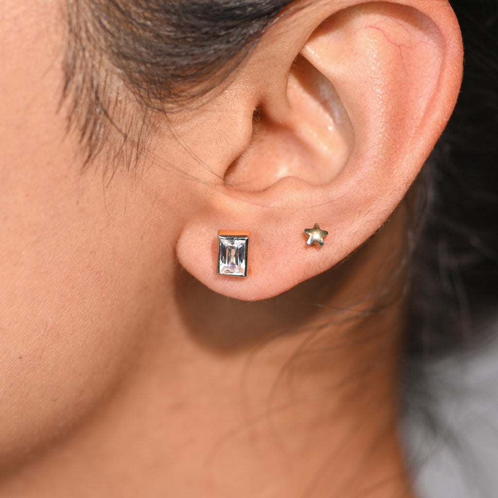 22KT Hallmark Gold Rhodium Finish Earrings with Emerald-Cut Cubic Zirconia