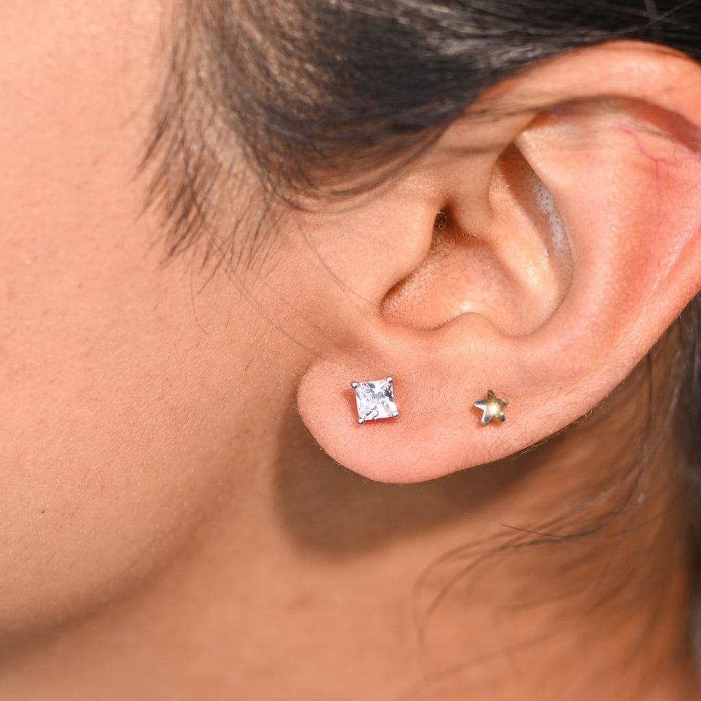 18KT Hallmark Gold Square Princess Cut Cubic Zirconia Earrings with Rhodium Finish