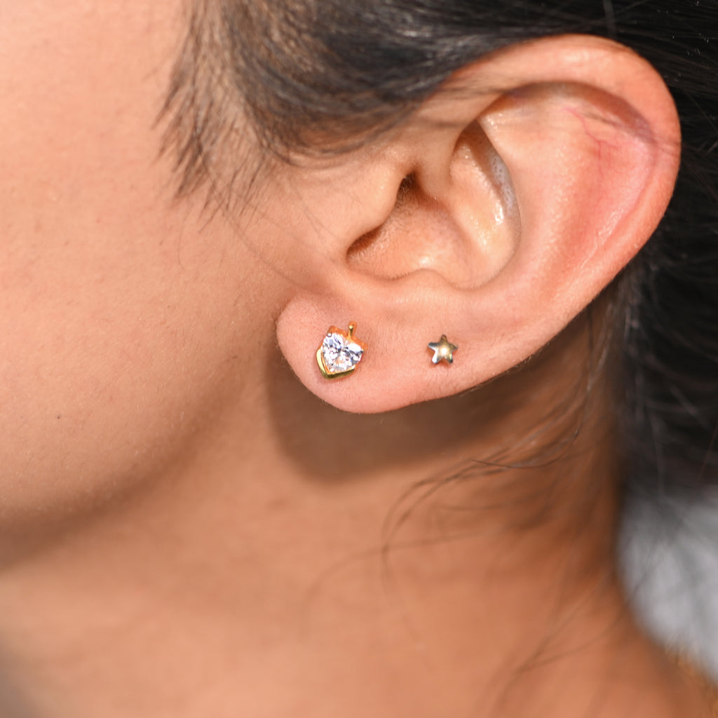 22KT Hallmark Gold Heart Brilliant Cut Cubic Zirconia Earrings with Rhodium Finish