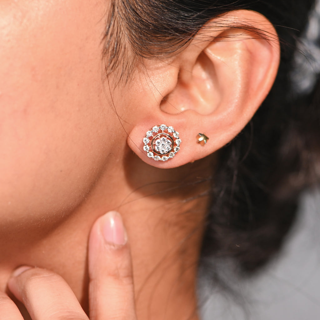 14KT Hallmark Gold Earrings with IGI Certified Round Brilliant Diamonds & Rhodium Finish