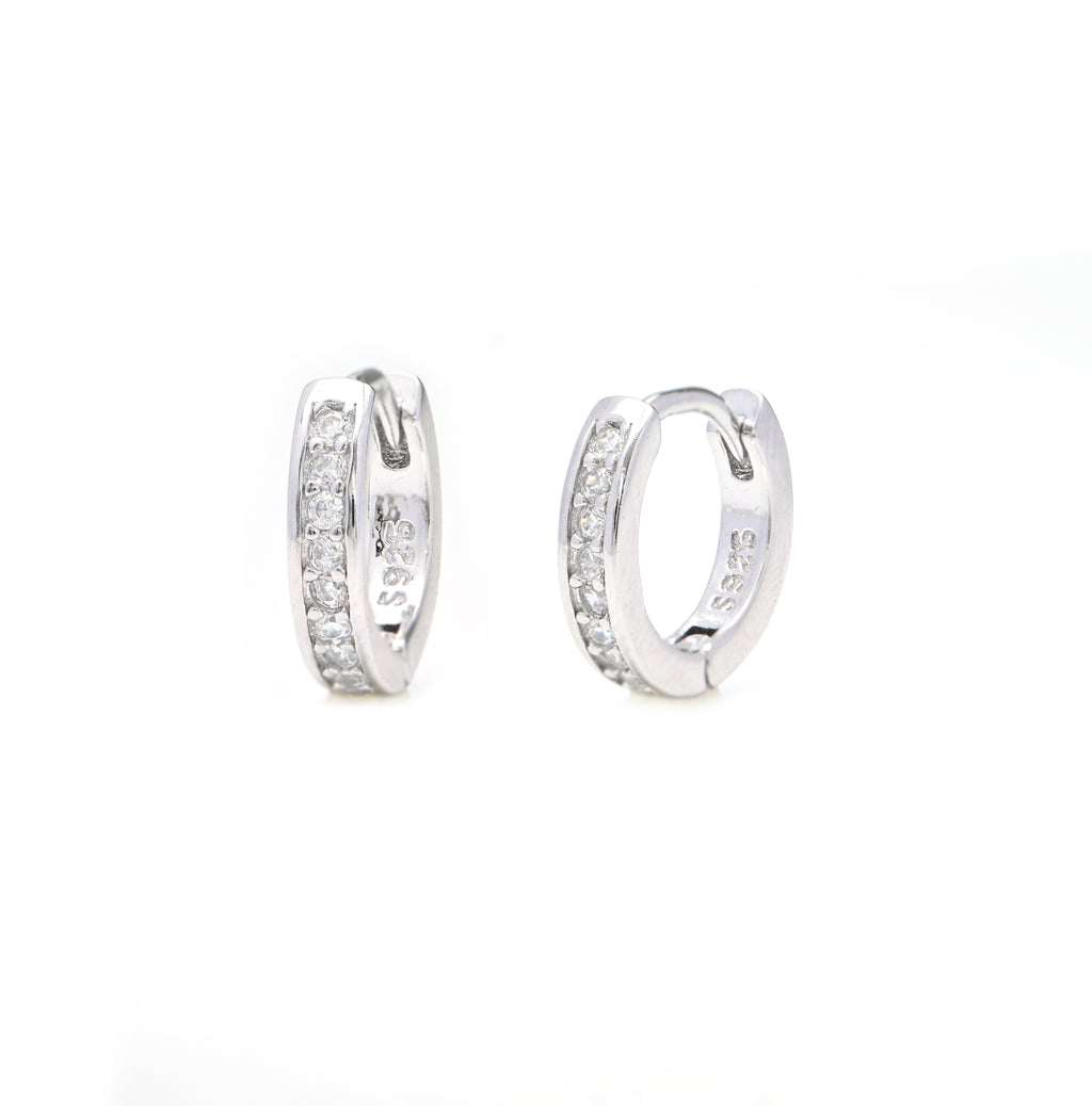 925 Sterling Silver Huggie Hoop Earrings Pave CZ Gems Silver Earrings Gift for Birthday