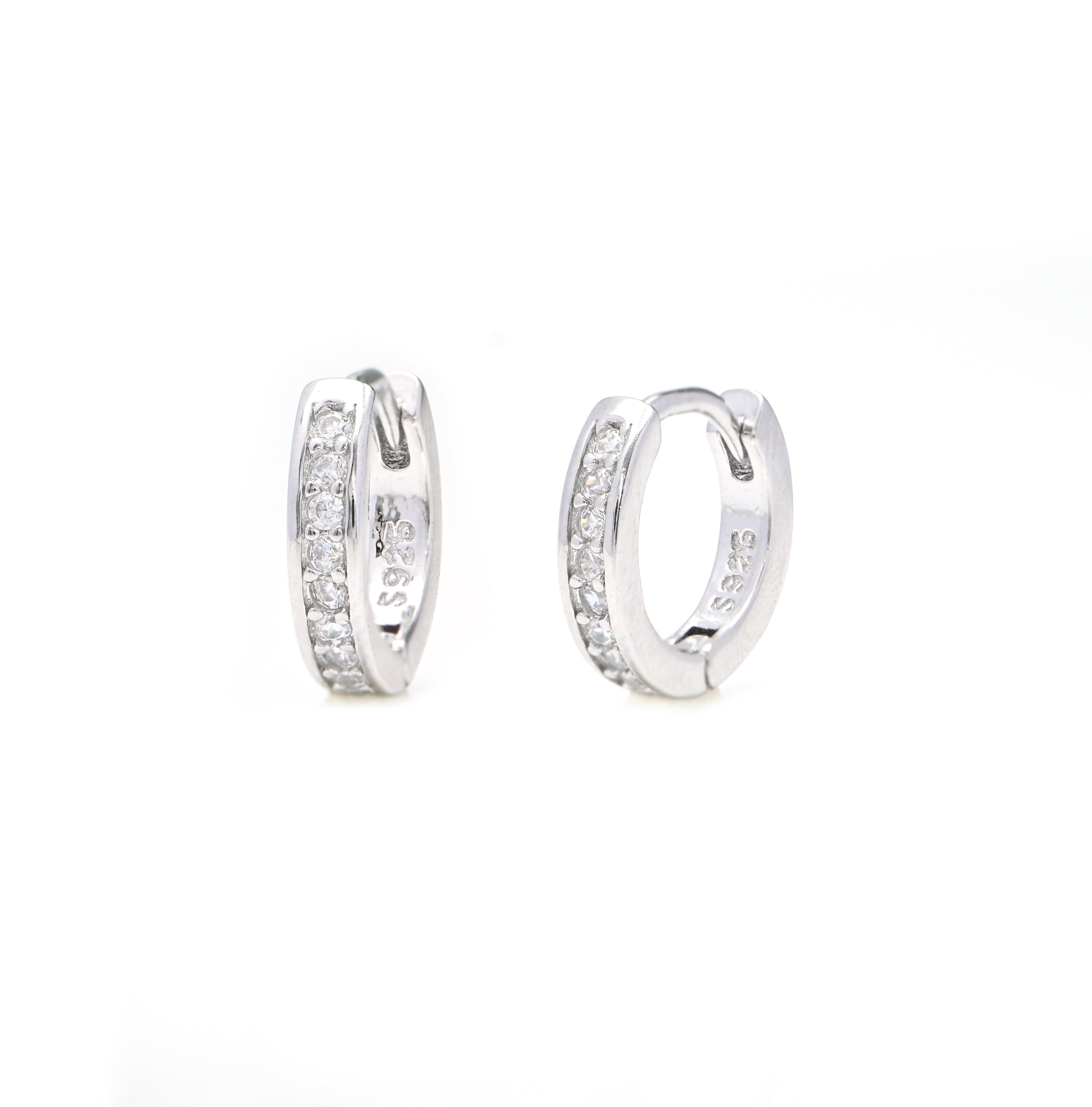 925 Sterling Silver Huggie Hoop Earrings Pave CZ Gems Silver Earrings Gift for Birthday