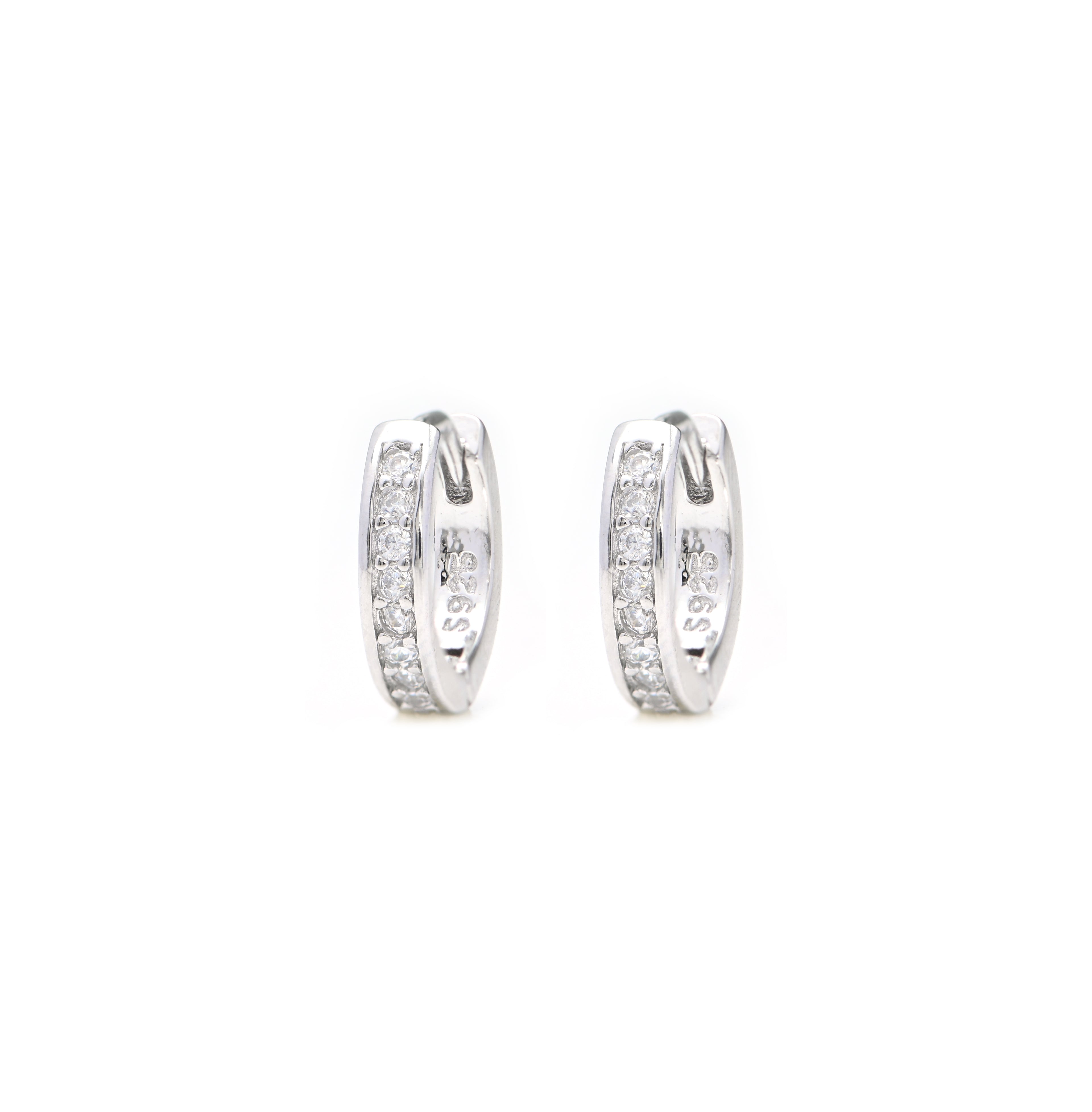 925 Sterling Silver Huggie Hoop Earrings Pave CZ Gems Silver Earrings Gift for Birthday