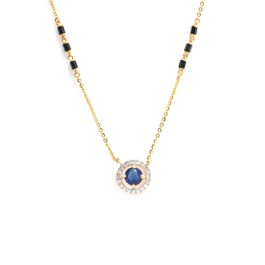 18KT Hallmarked Gold Diamond Mangalsutra | Round Brilliant Diamonds, Rhodium Finish