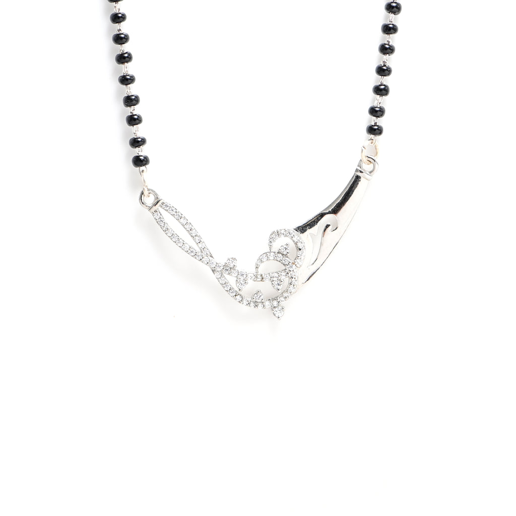 925 Sterling Silver Round Brilliant Cubic Zirconia Mangalsutra with Rhodium Finish