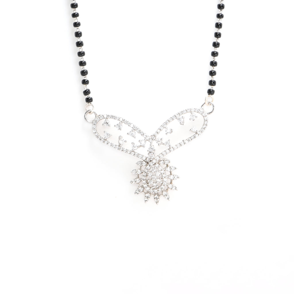 925 Sterling Silver Mangalsutra with Round Brilliant Cubic Zirconia & Rhodium Polish