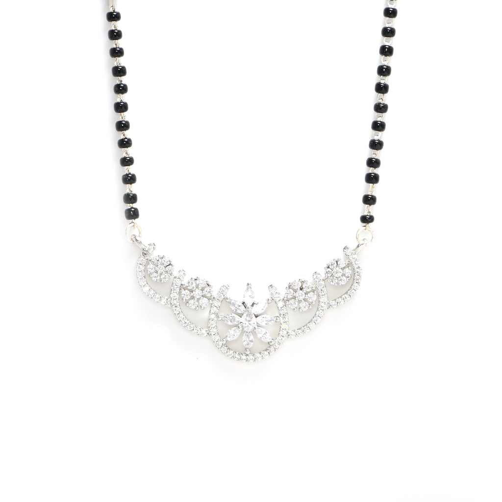 Hallmarked 925 Sterling Silver CZ Mangalsutra with Rhodium Polish Bridal Gift