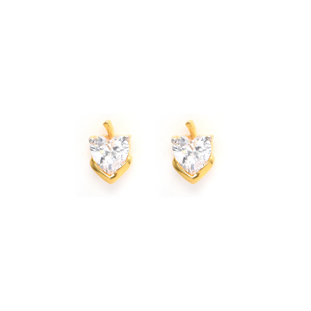 22KT Hallmark Gold Heart Brilliant Cut Cubic Zirconia Earrings with Rhodium Finish