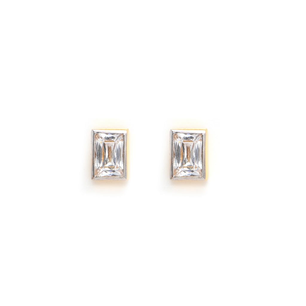 22KT Hallmark Gold Rhodium Finish Earrings with Emerald-Cut Cubic Zirconia