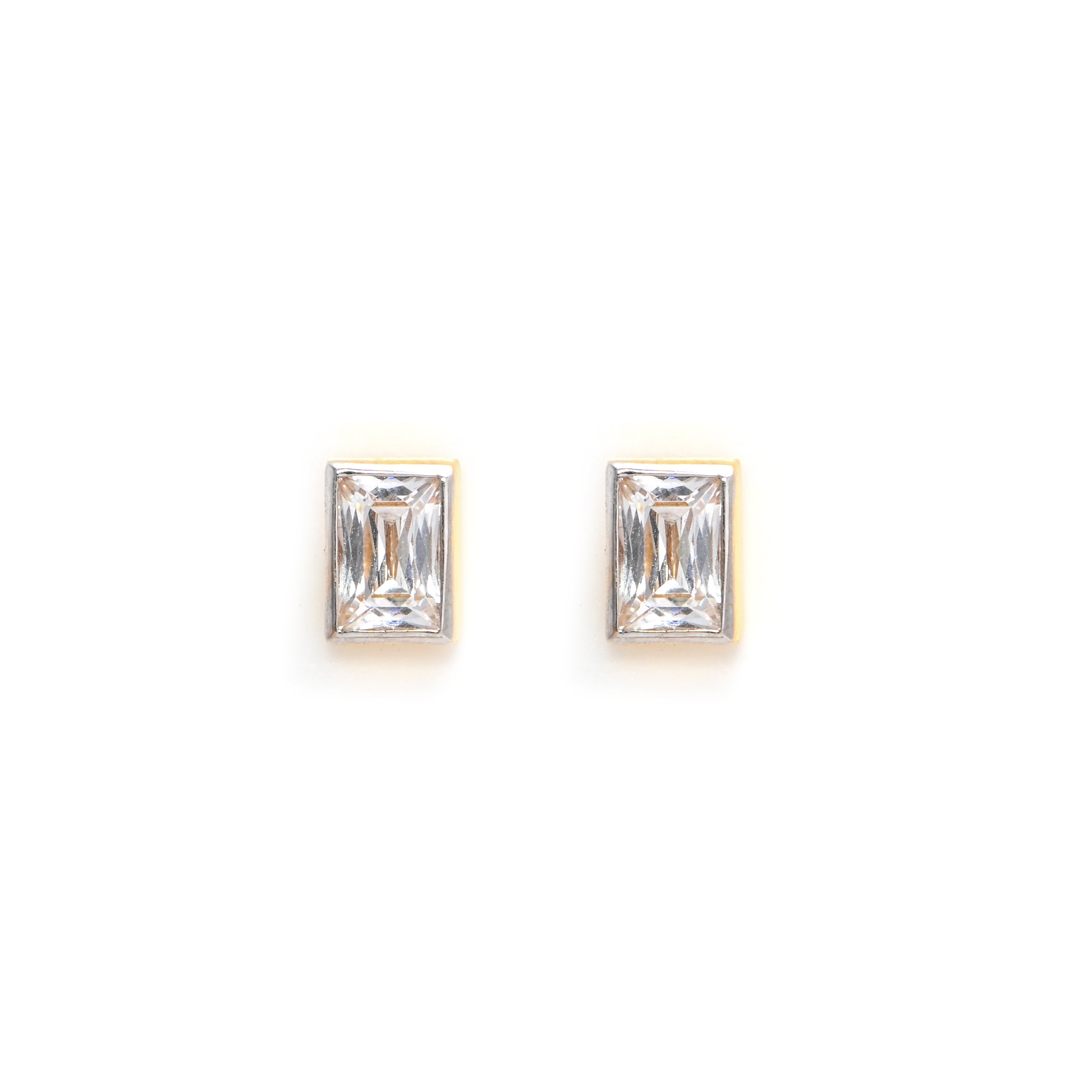 22KT Hallmark Gold Rhodium Finish Earrings with Emerald-Cut Cubic Zirconia