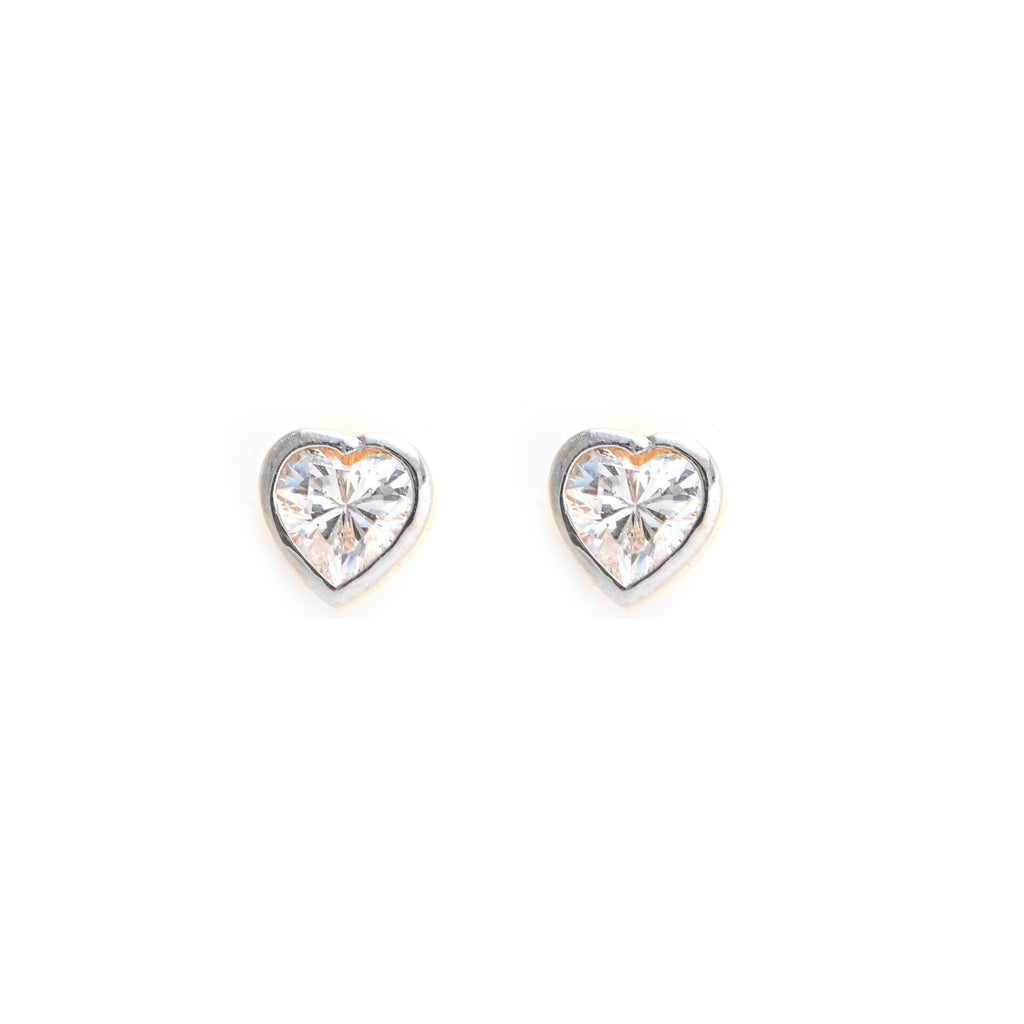 22KT Hallmark Gold Rhodium-Finished Heart Brilliant Cubic Zirconia Stud Earrings