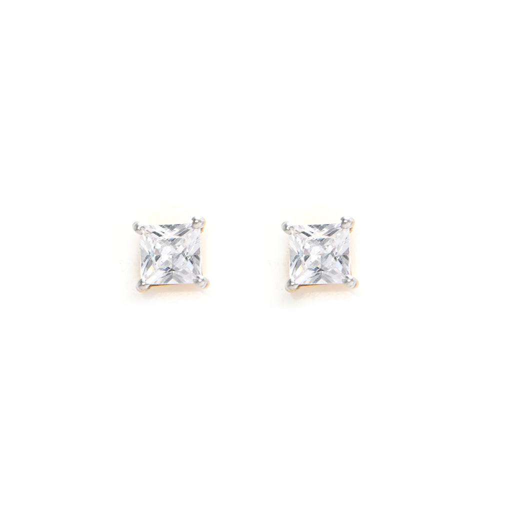18KT Hallmark Gold Square Princess Cut Cubic Zirconia Earrings with Rhodium Finish