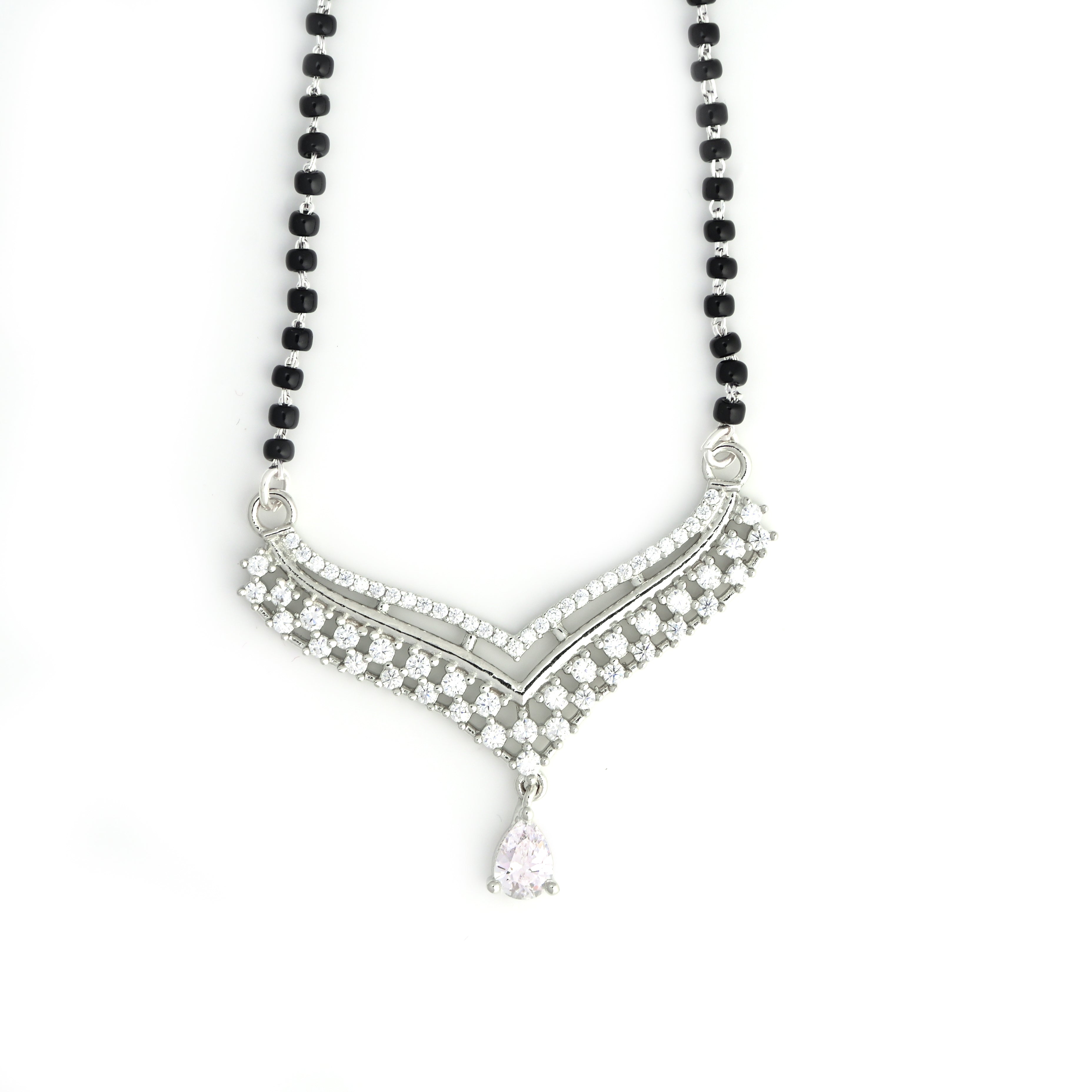 925 Sterling Silver Mangalsutra Long Necklace | Cubic Zirconia Pendant
