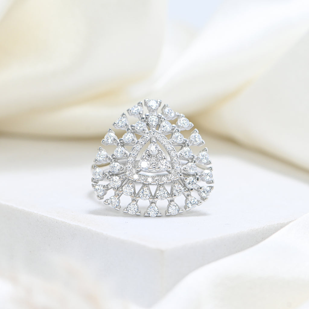 Radiant 925 Sterling Silver Round Cubic Zirconia Ring – Rhodium Plated
