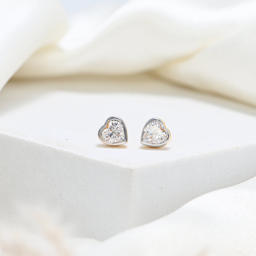 22KT Hallmark Gold Rhodium-Finished Heart Brilliant Cubic Zirconia Stud Earrings