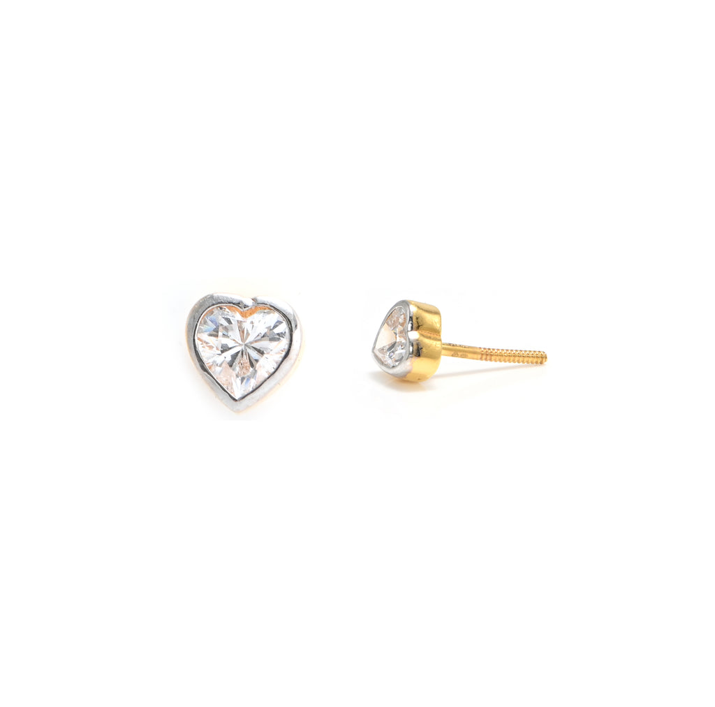 22KT Hallmark Gold Rhodium-Finished Heart Brilliant Cubic Zirconia Stud Earrings