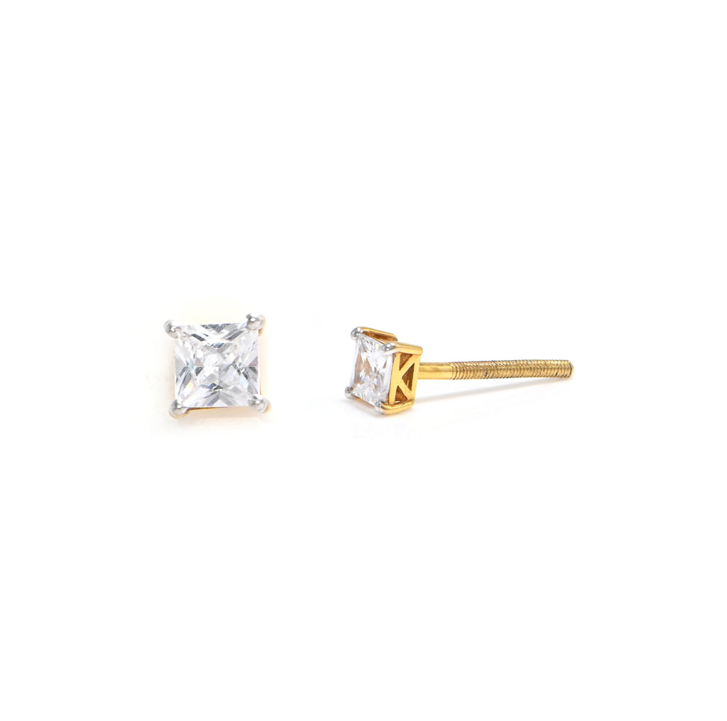 18KT Hallmark Gold Square Princess Cut Cubic Zirconia Earrings with Rhodium Finish