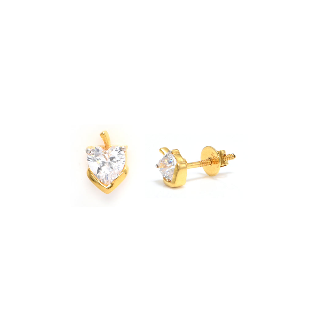 22KT Hallmark Gold Heart Brilliant Cut Cubic Zirconia Earrings with Rhodium Finish