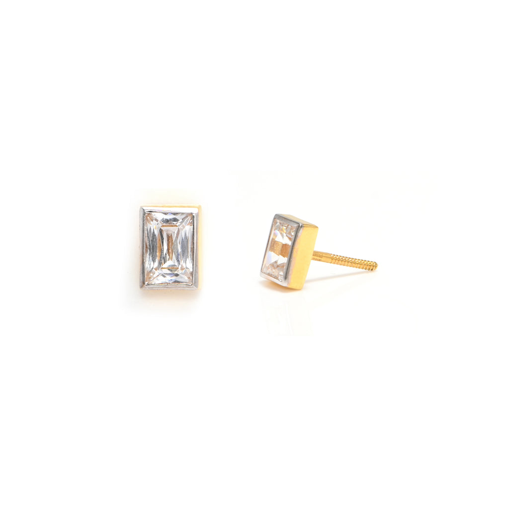 22KT Hallmark Gold Rhodium Finish Earrings with Emerald-Cut Cubic Zirconia
