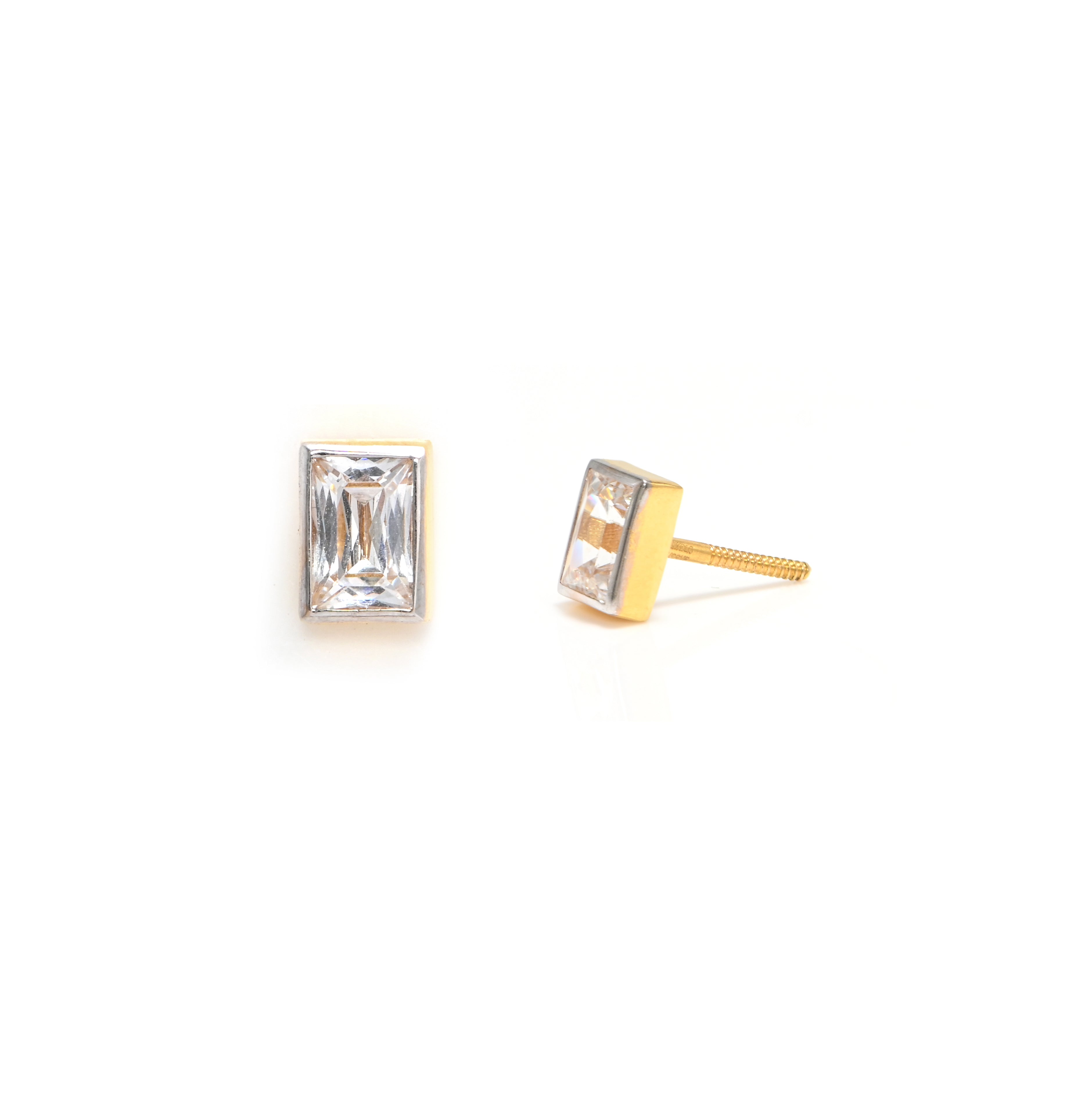 22KT Hallmark Gold Rhodium Finish Earrings with Emerald-Cut Cubic Zirconia
