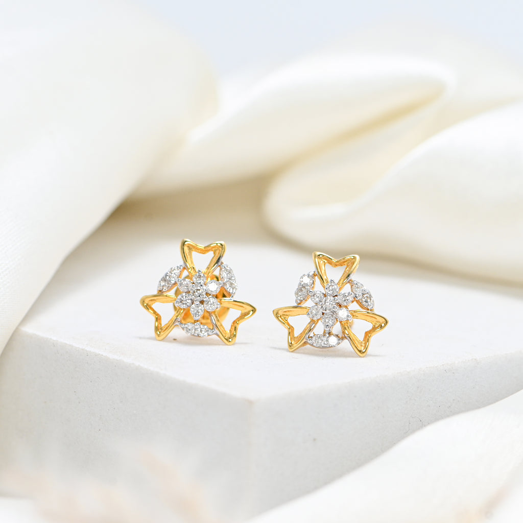 Elegant 18KT Gold Diamond Earrings with Round Brilliant Cut