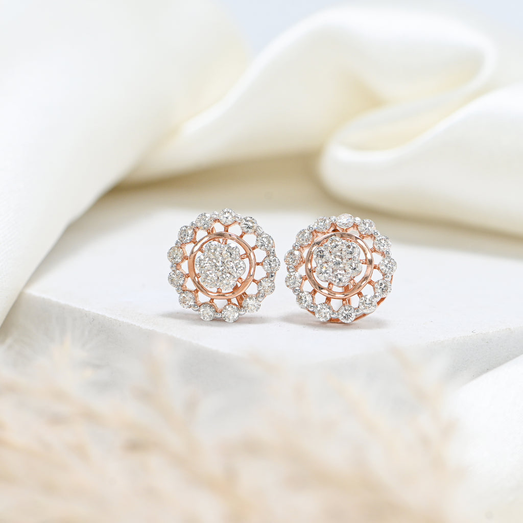 14KT Hallmark Gold Earrings with IGI Certified Round Brilliant Diamonds & Rhodium Finish