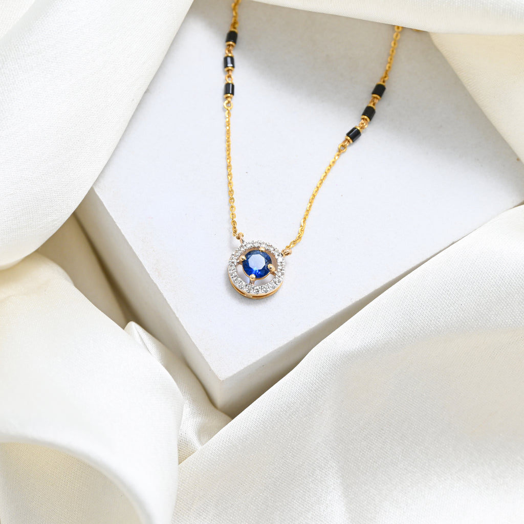 18KT Hallmarked Gold Diamond Mangalsutra | Round Brilliant Diamonds, Rhodium Finish