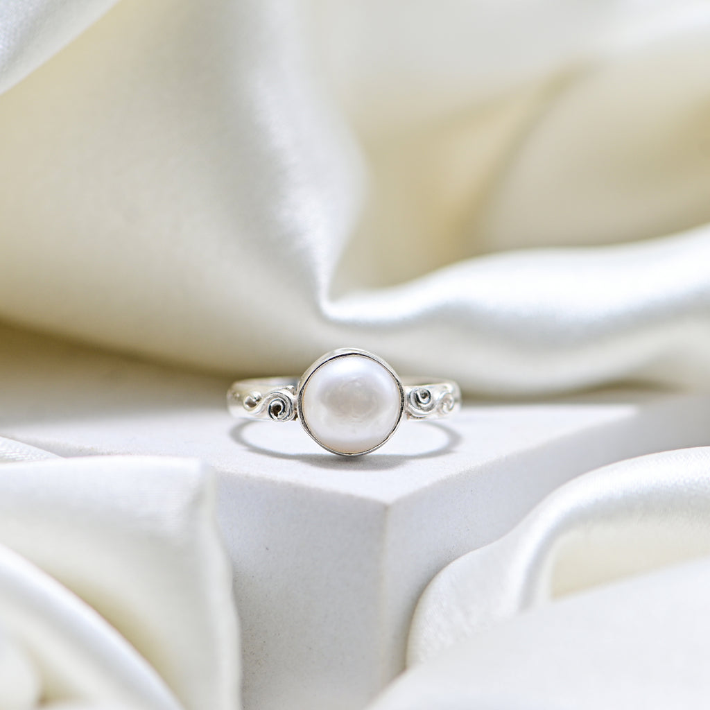 925 Silver Pearl Ring, Dainty Stackable Ring, Women Jewelry