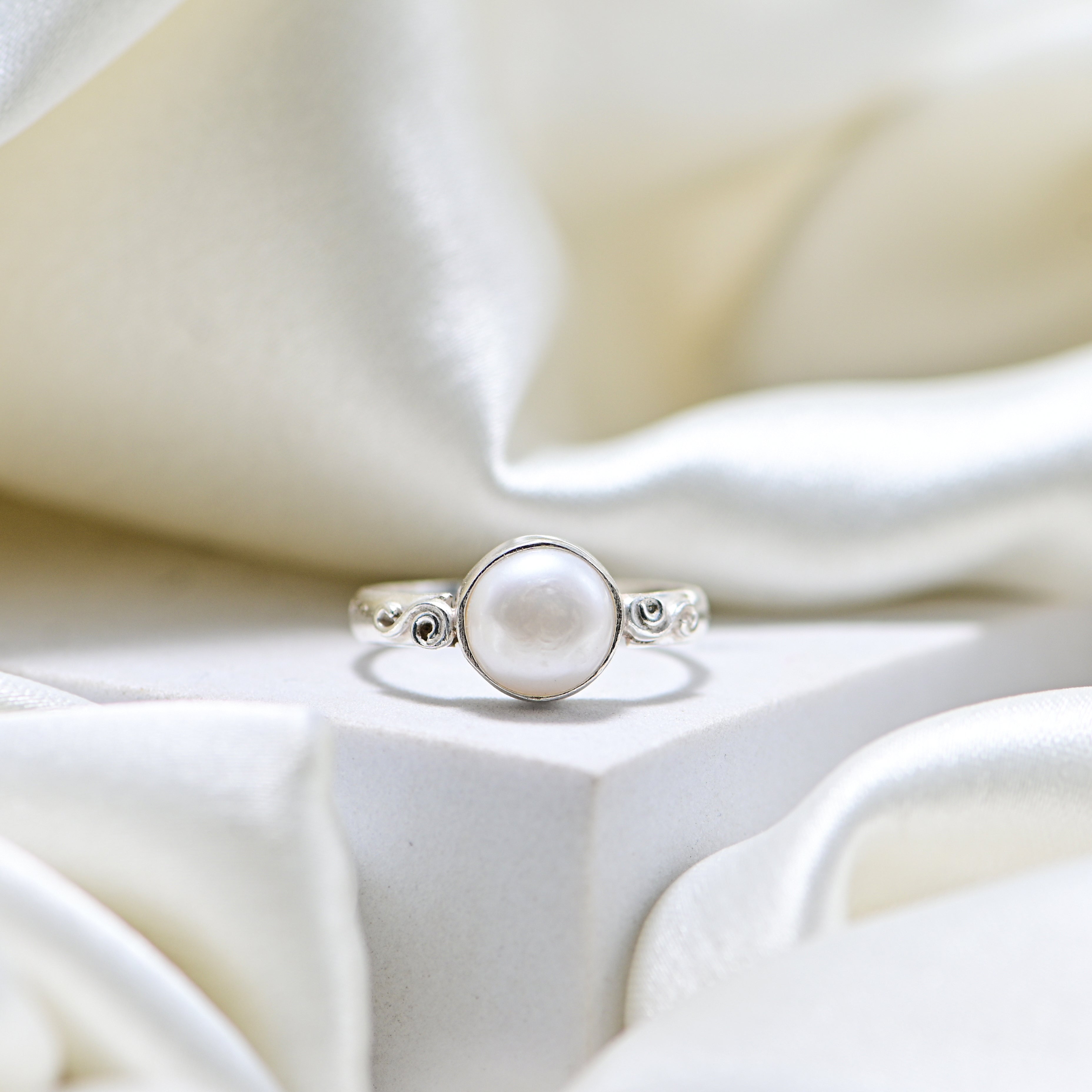 925 Silver Pearl Ring, Dainty Stackable Ring, Women Jewelry