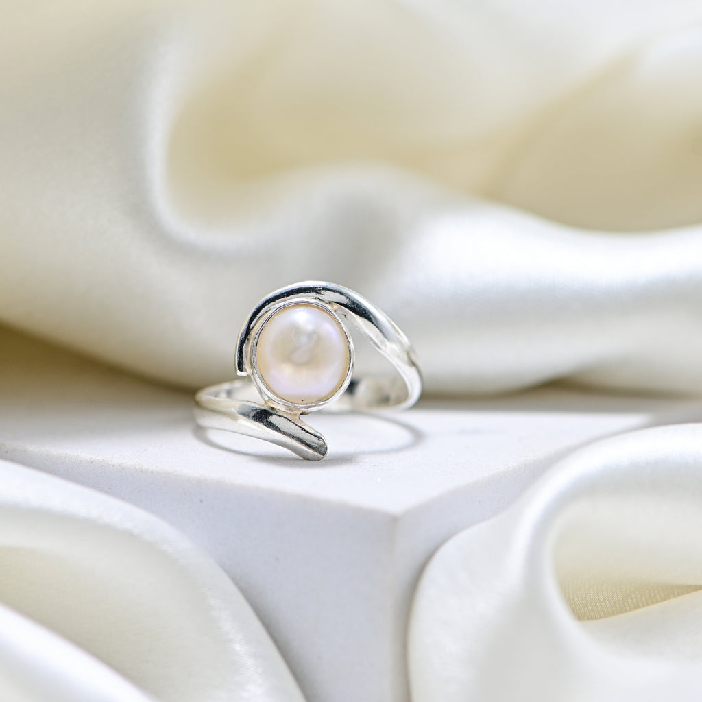 Sterling Silver Pearl Ring, Minimal Chic Everyday Ring