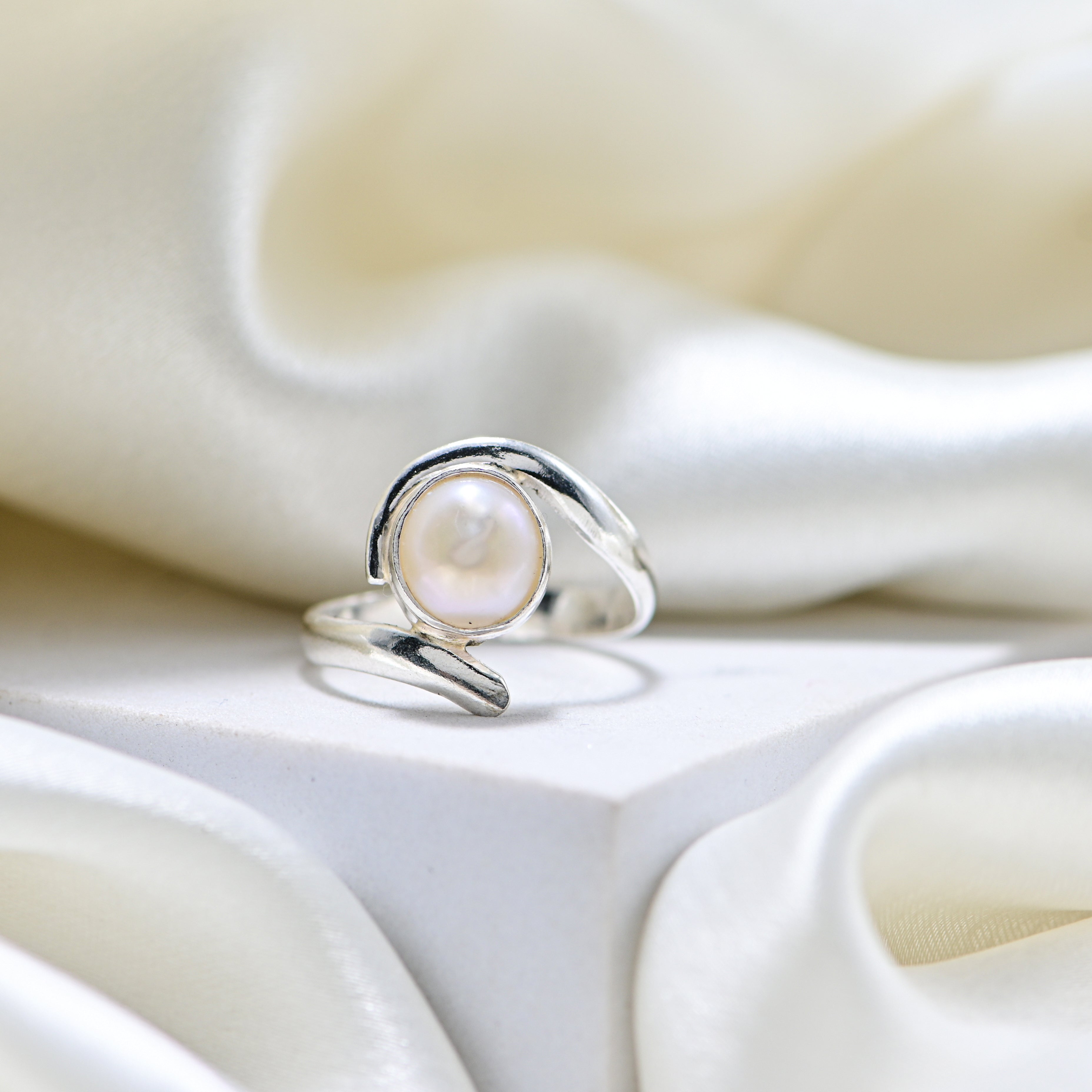 Sterling Silver Pearl Ring, Minimal Chic Everyday Ring